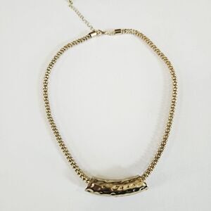 Vintage Gold Tone Round Chain Textured Hammered Bar Choker Statement Necklace